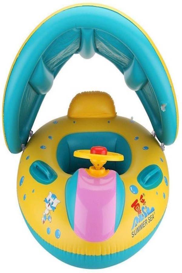 SEEKYOU Inflatable Baby Pool Float Swimming Ring Children Toddler Aid Seat Boat With Sun Canopy - Image 1