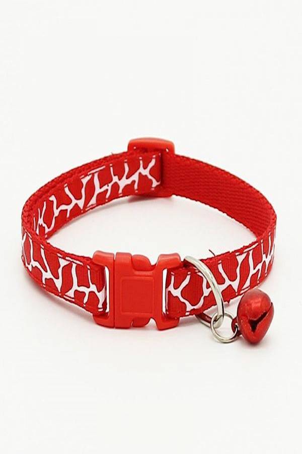 Texture Pattern Print Pet Collar With Removable Bell Red - Image 2