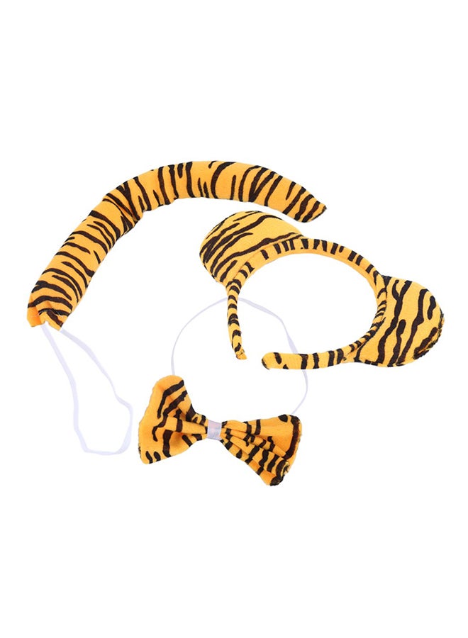Animal Tiger Tail & Bunny Ear Hair Headband & Bow Tie 3Pcs Party Fancy Dress