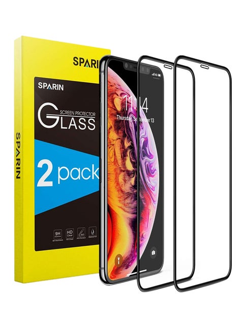 SPARIN iPhone Xs / iPhone X Screen Protector Full Coverage 2 Pack , iPhone Xs/iPhone X Curved Tempered Glass Screen Protector  with  Edge to Edge   Ultra Clear   High Definition  (Black)