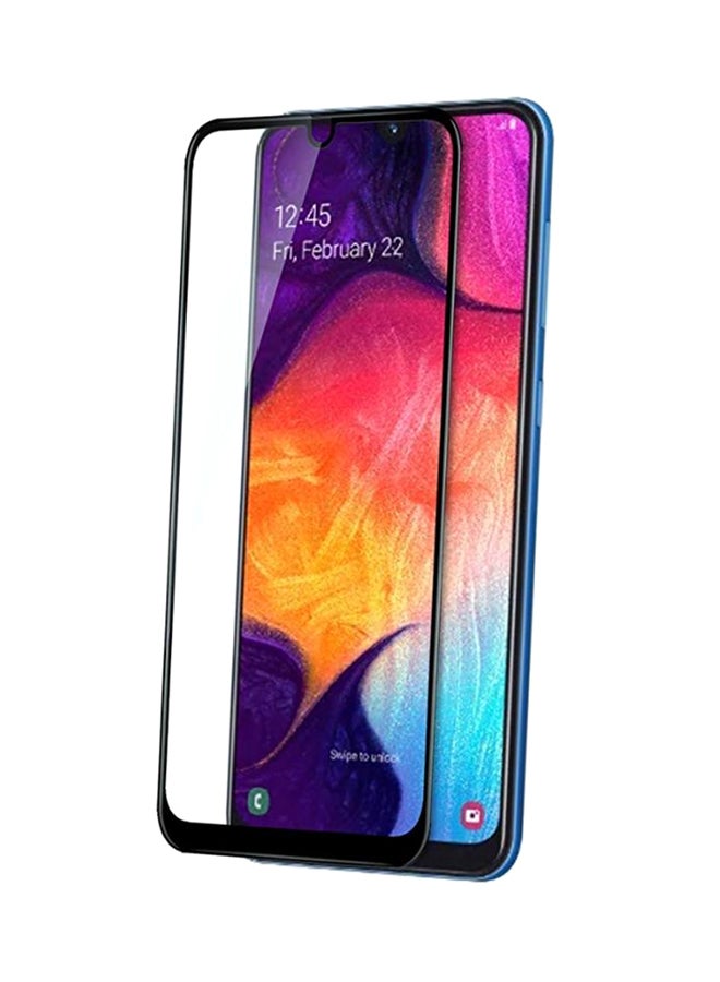 كينج ستور لصاقة حماية بتغطية كاملة ومقاومة لبصمات الأصابع مصنوعة من الزجاج المقوى لهاتف سامسونج جالاكسي (A50) 6D بلون أسود