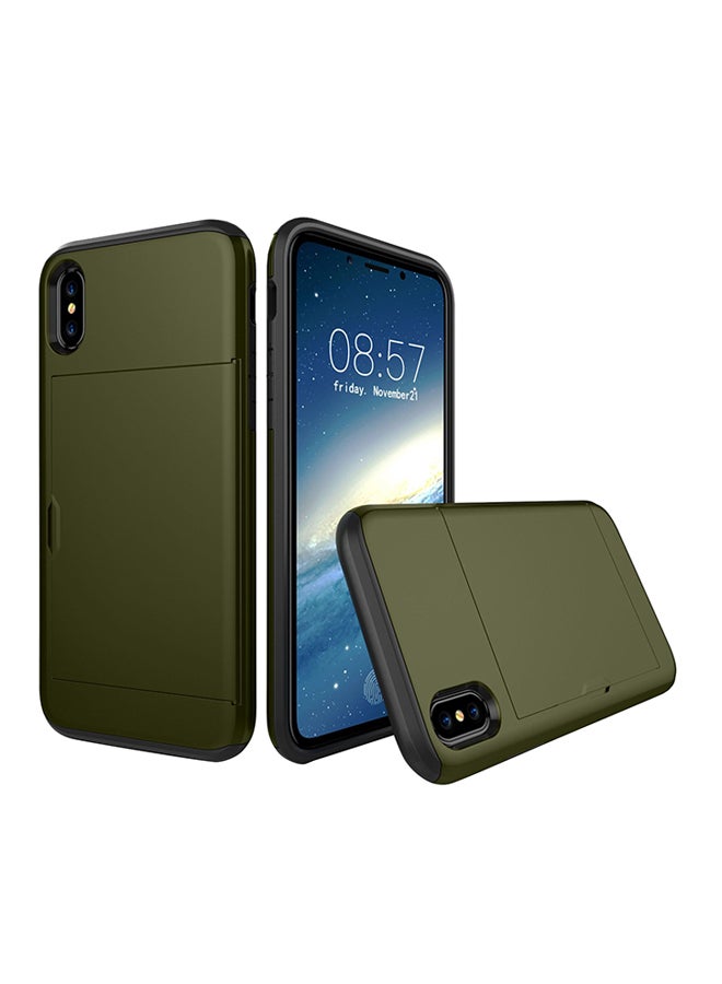 EHOME Thin Credit Card Holder Wallet Slim Slide Phone Case Cover For iPhone Xs Max Army Green