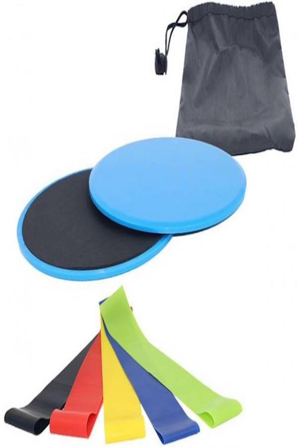 Generic 2Pcs Fitness Gliding Discs Gym Slider Fitness Disc Training Abdominal Workout Sliding Disc With 5Pcs Resistance Bands Yoga Bands  - Image 1