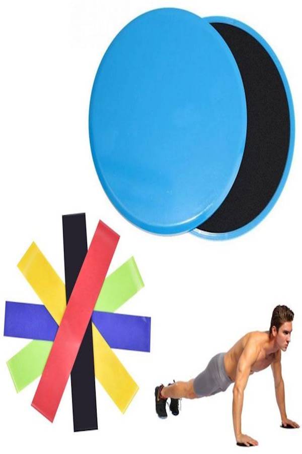 Generic 2Pcs Fitness Gliding Discs Gym Slider Fitness Disc Training Abdominal Workout Sliding Disc With 5Pcs Resistance Bands Yoga Bands  - Image 2