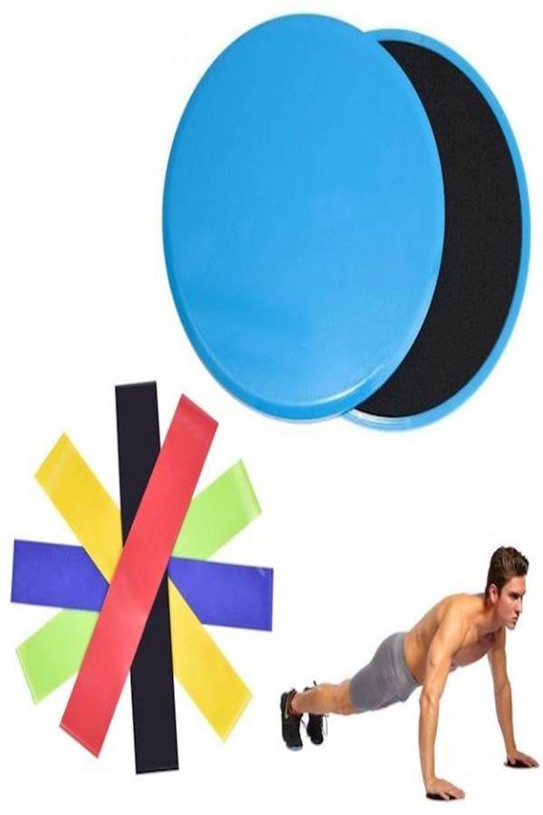 Generic 2Pcs Fitness Gliding Discs Gym Slider Fitness Disc Training Abdominal Workout Sliding Disc With 5Pcs Resistance Bands Yoga Bands  - Image 5