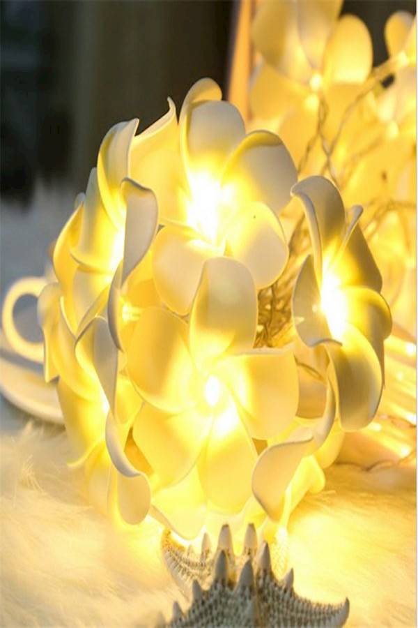 10 LED Plumeria Flower String Light White/Yellow - Image 5