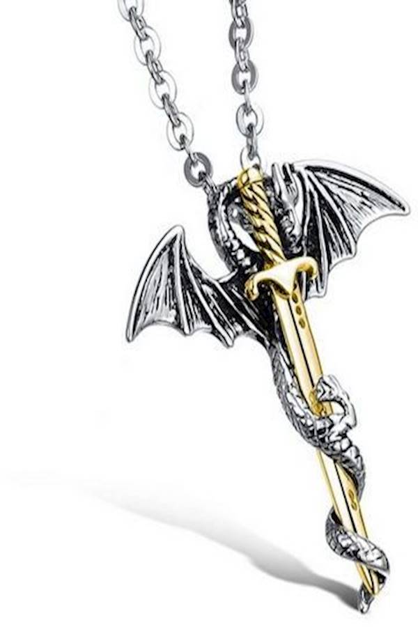 Stainless Steel Dragon Pendant Necklace - v1555597442/N24027756A_2