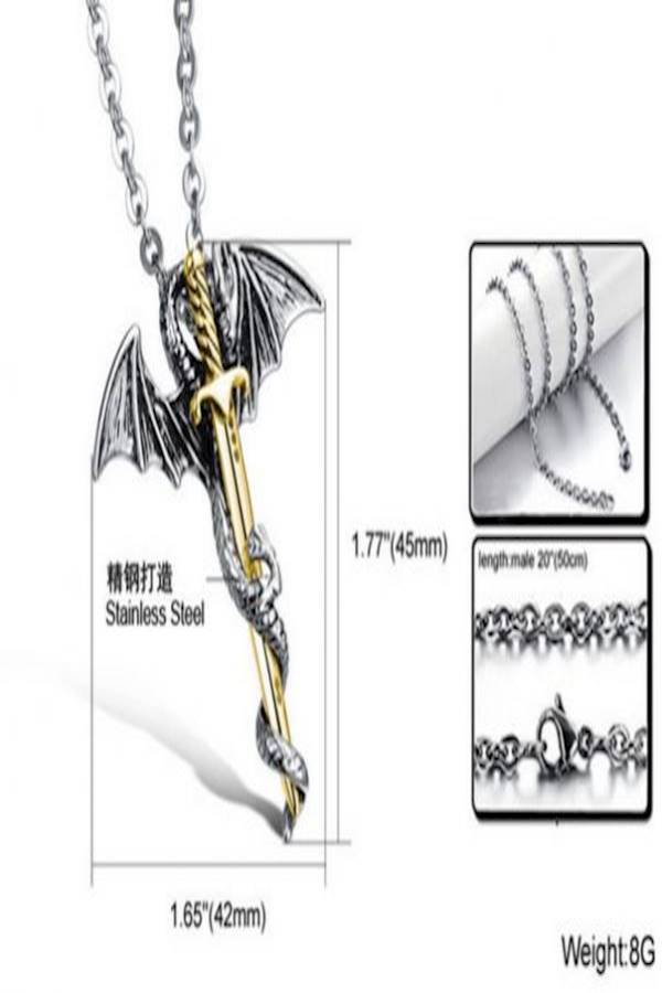 Stainless Steel Dragon Pendant Necklace - v1555597442/N24027756A_4