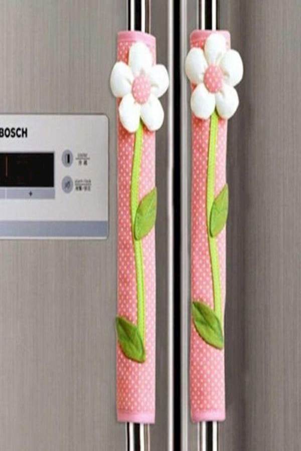 غطاء لمقبض باب الثلاجة بتصميم منقط على شكل زهرة من قطعتين  - Image 5