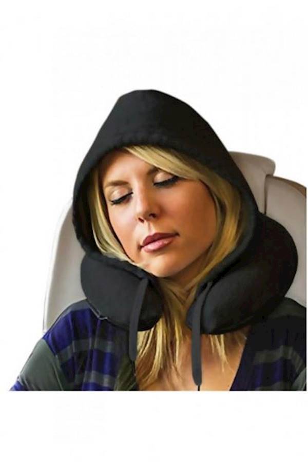 Travel Neck Pillow With Attach Hoodies In Travel Pillow With Flipup Hood Makes Plane Car Train And Bus Rides More Comfortable Curved Shape - Image 2