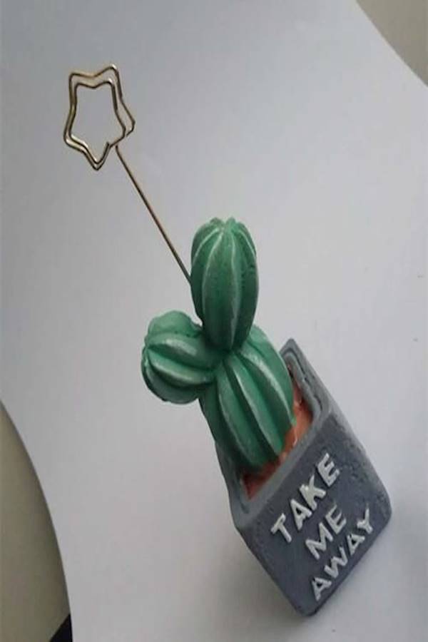 Generic Desk Decorative Cactus Card Holder Green/Grey/Gold  - Image 3