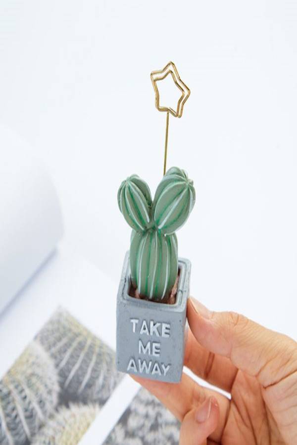 Generic Desk Decorative Cactus Card Holder Green/Grey/Gold  - Image 4