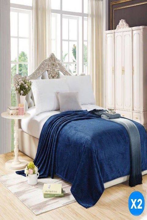2-Piece Solid Pattern Blankets flannel Blue 200X210cm
