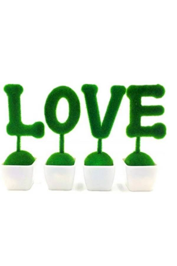 Generic Home Decorative Artificial Topiary Set, Hedge Artificial Plant Set, Linen Base, Fake Plant Letters, Set Of 4 (Love)  - Image 1