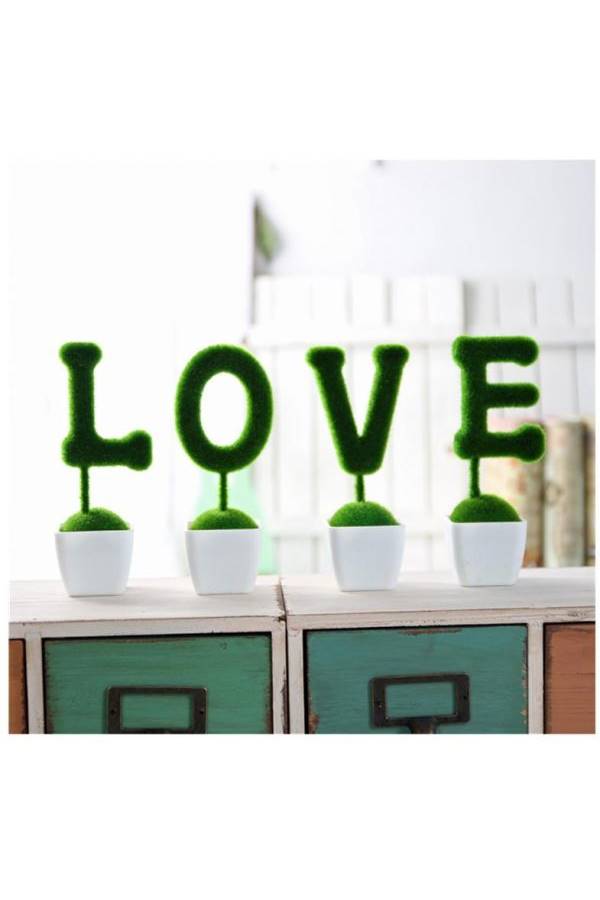 Generic Home Decorative Artificial Topiary Set, Hedge Artificial Plant Set, Linen Base, Fake Plant Letters, Set Of 4 (Love)  - Image 3