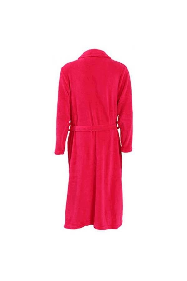 Flannel Solid Color Nightgown Bathrobe Long Sleeve Medium With Waist Band Flannel Print Waist Pocket Nightgown Red - Image 1
