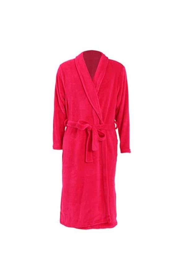 Flannel Solid Color Nightgown Bathrobe Long Sleeve Medium With Waist Band Flannel Print Waist Pocket Nightgown Red - Image 2