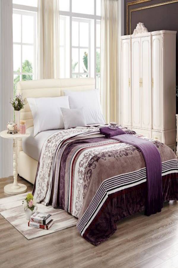 Moon Soft Flannel Floral Printed Blanket Brown/White/Purple  - Image 1