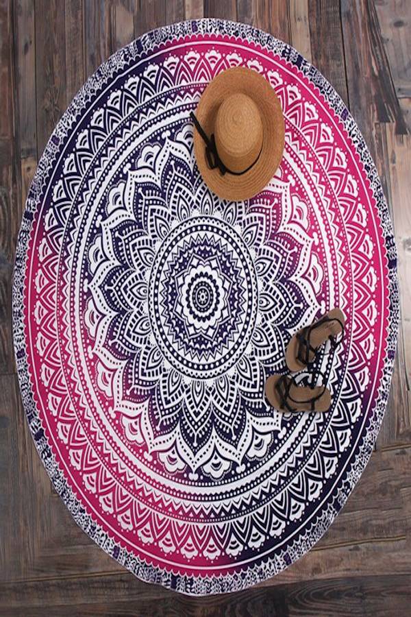 Mandala Printed Beach Towel Pink/Purple/White 150x150cm - Image 4