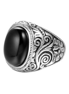 PEORA Oxidised Silver Studded Stone Ring 