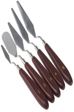 5-Piece Palette Knife Mixed Scraper Set Brown + Silver