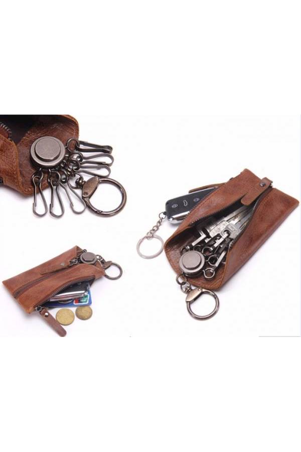 Generic Leather Car Key Wallet Key Chain - Image 3