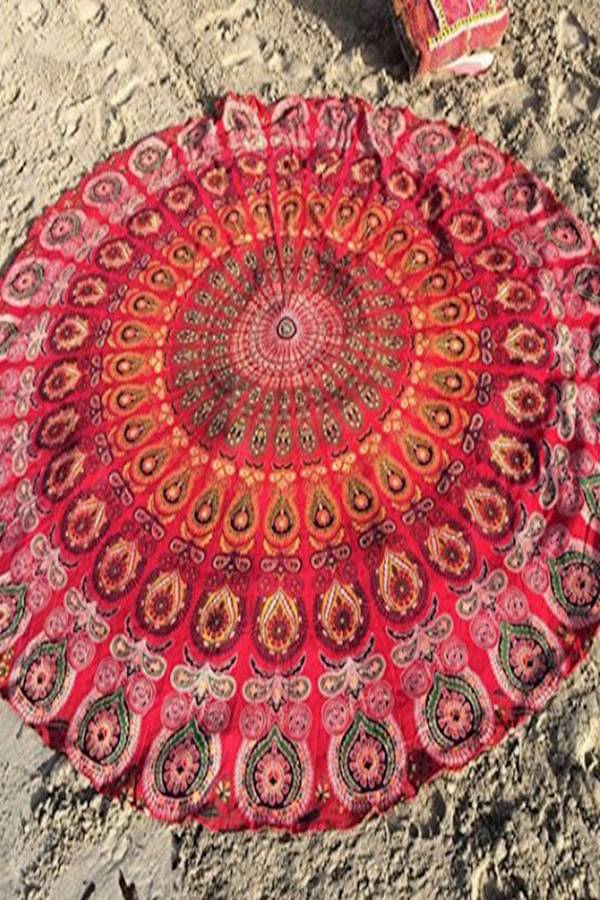 منشفة شاطئ مزينة بطبعة وردي / برتقالي 150x150سم - Image 3