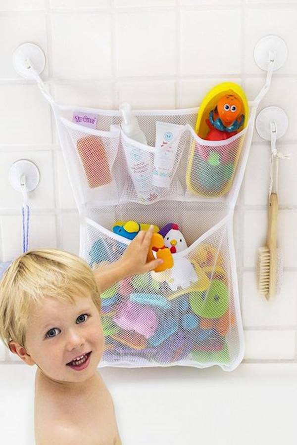 Bath Toy Organizer - Xl Baby Bath Toys Bin With 3 Extra Pockets For Soaps & Shampoos Mold Resistant Quick Dry Mesh  - Image 1