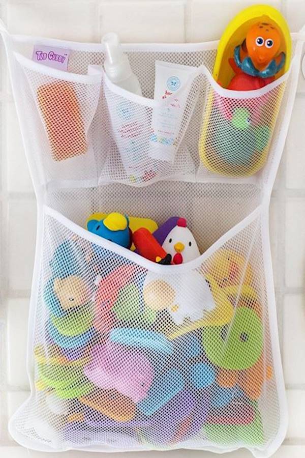 Bath Toy Organizer - Xl Baby Bath Toys Bin With 3 Extra Pockets For Soaps & Shampoos Mold Resistant Quick Dry Mesh  - Image 5