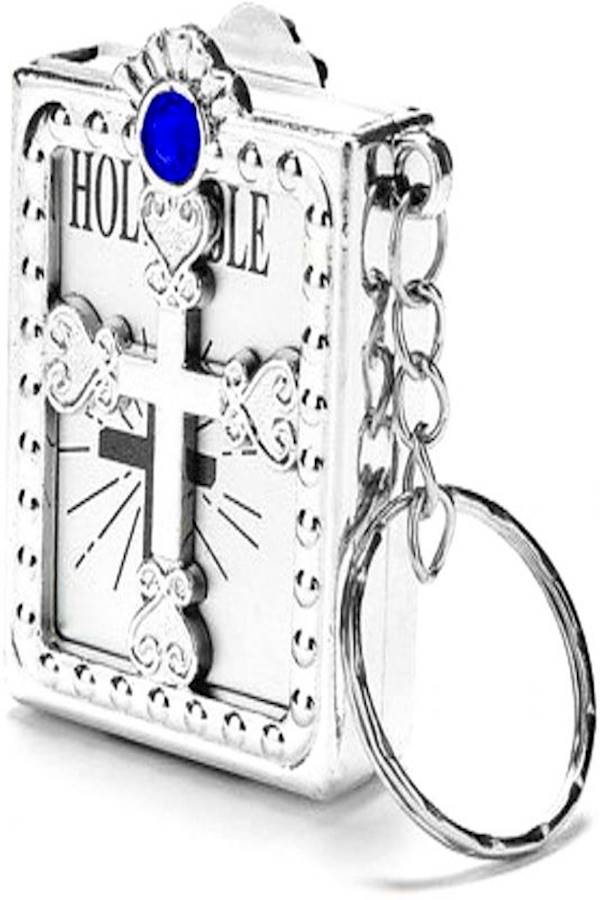 Mini English Bilble With Blue Crystal Key Chain - Image 1