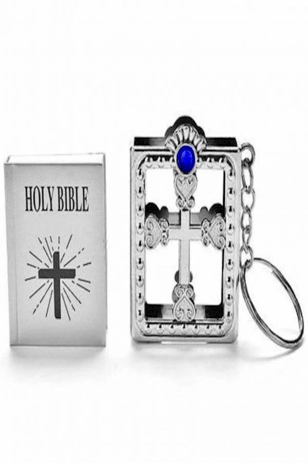 Mini English Bilble With Blue Crystal Key Chain - Image 2