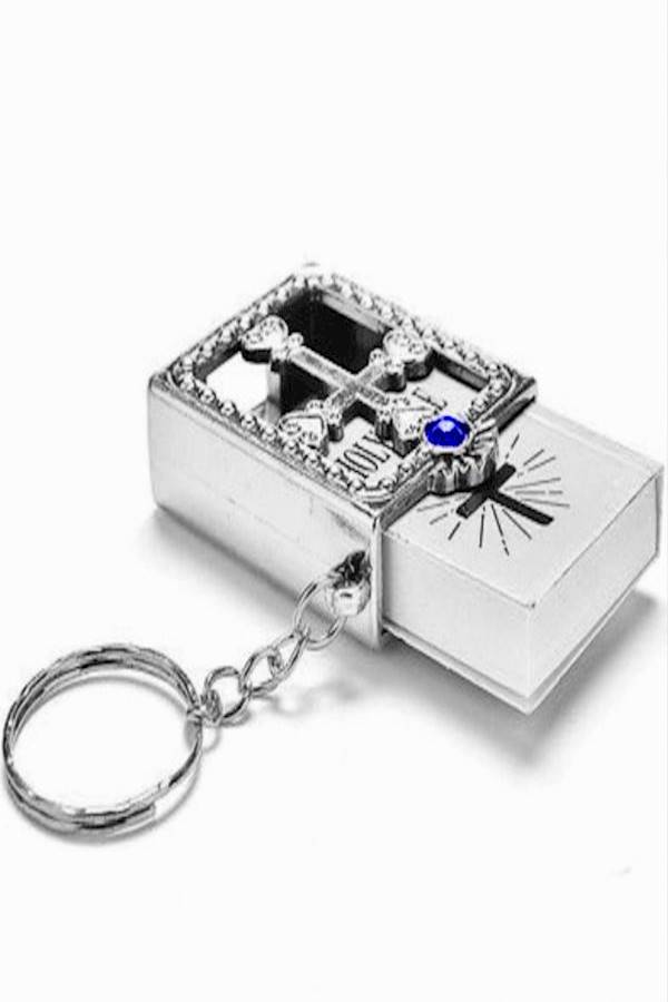 Mini English Bilble With Blue Crystal Key Chain - Image 3