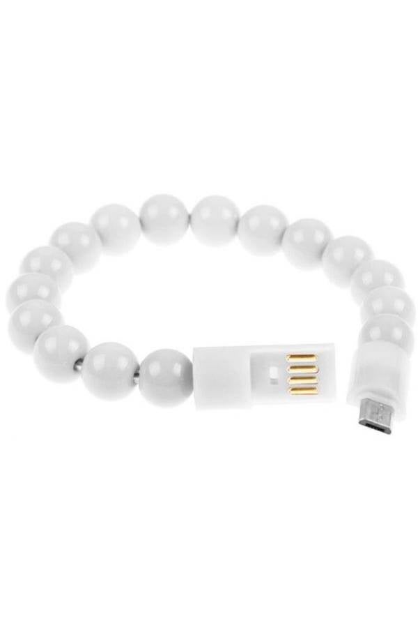 Generic - Micro USB Data And Charging Bracelet Beads Cable For Smart Phone Tablet White - Image 1