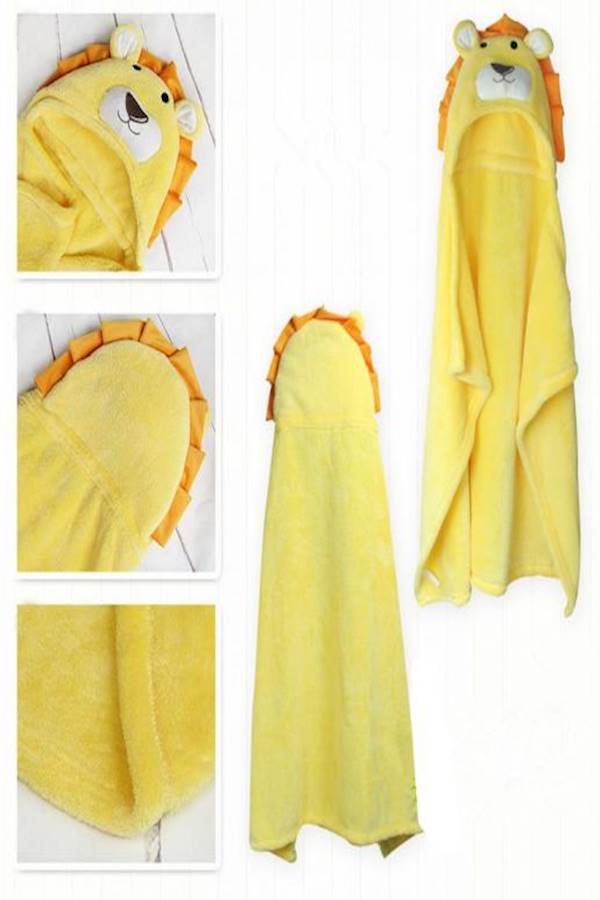 Baby Hooded Bath Towels Animal Bathrobe Fleece Towel Blanket (Lion)  - Image 2