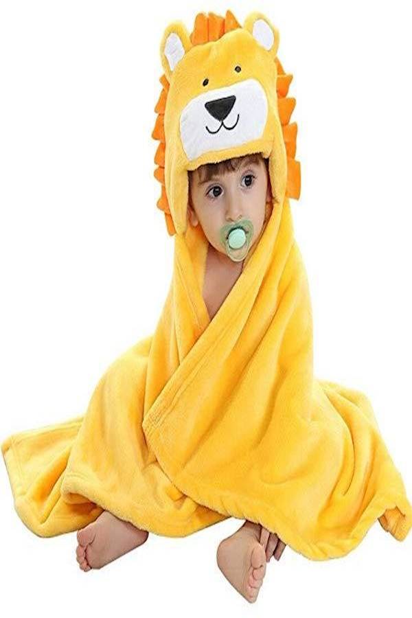 Baby Hooded Bath Towels Animal Bathrobe Fleece Towel Blanket (Lion)  - Image 5