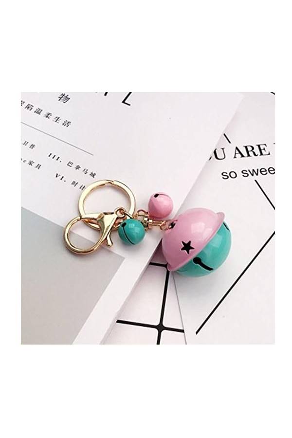 Small Bell Ring Charm Key Chain Pink/Green - Image 2