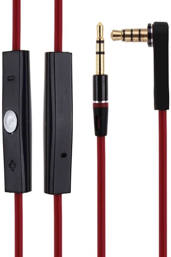 Generic - Aux Cable With Built In Mic 3.5Mm Stereo Audio Phone - Car Cable With L Elbow Jack. Red - Image 1