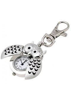 Radocie Metal Owl Shape Double Open Quartz Watch Clock Key Chain