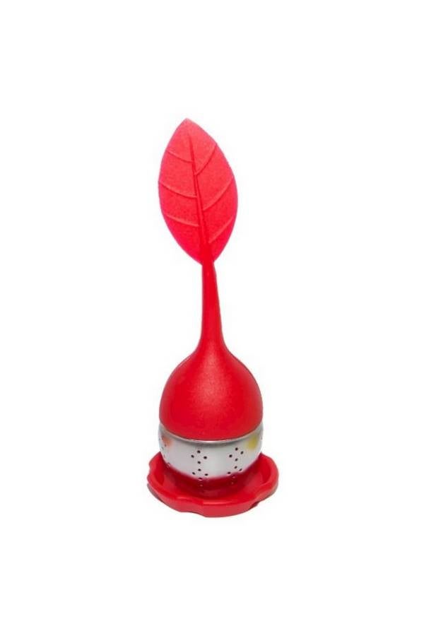 Generic - Tea Infuser Leaf Strainer Handle with Steel Ball Silicone Leaf Lid RED - Image 1