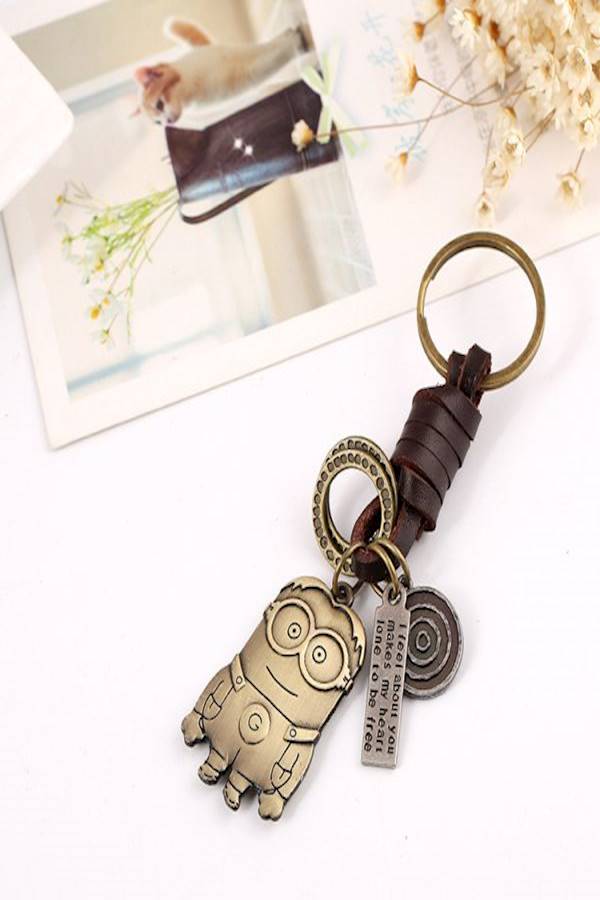 سلسلة مفاتيح من الجلد وخليط معدني بتصميم كلاسيكي على شكل إحدى شخصيات مينيونز fl/iv جذاب مع حرف G - Image 3