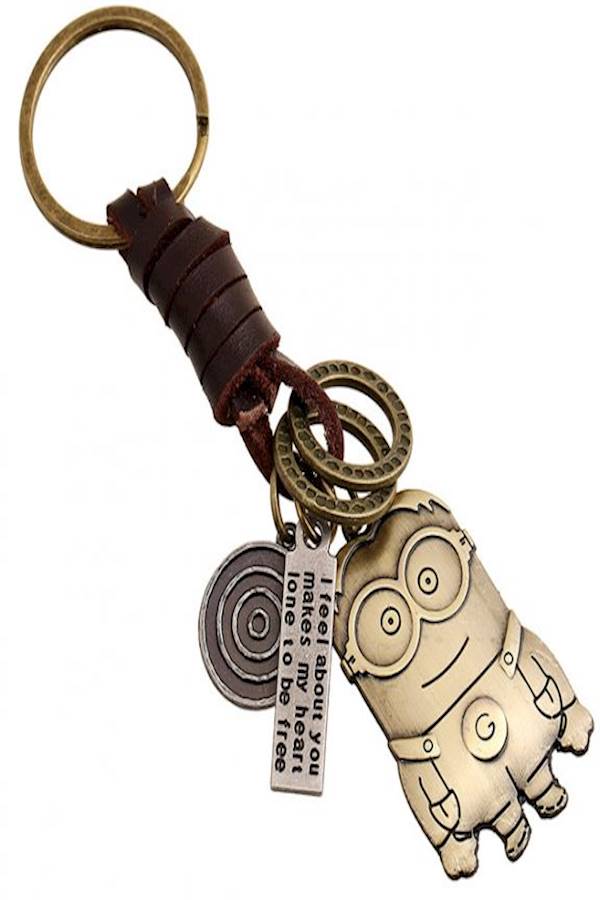 سلسلة مفاتيح من الجلد وخليط معدني بتصميم كلاسيكي على شكل إحدى شخصيات مينيونز fl/iv جذاب مع حرف G - Image 2