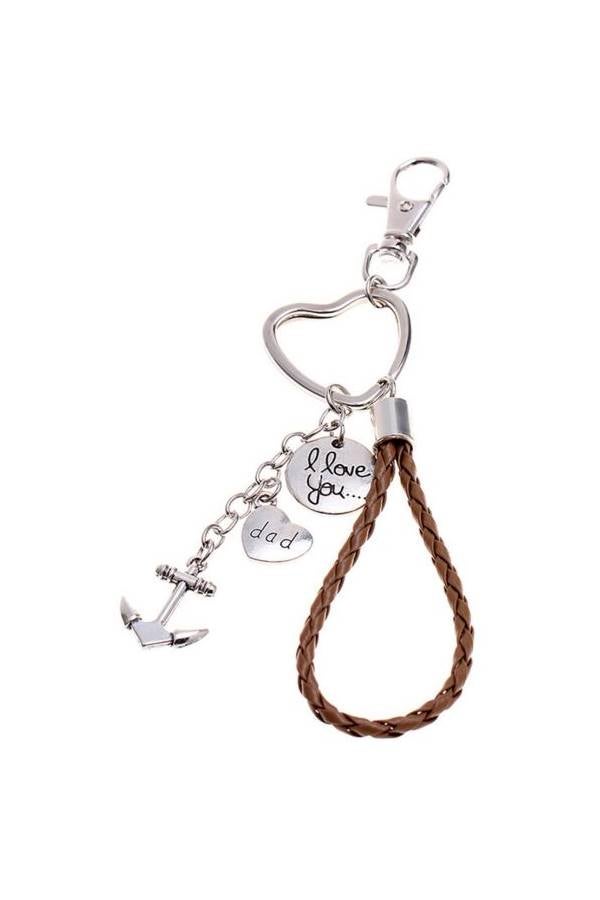 Generic Dad I Love You Boat Anchor Leather Bracelets Heart Shaped Key Chain  - Image 2
