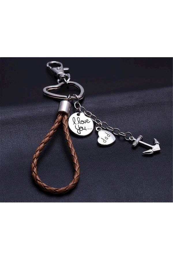 Generic Dad I Love You Boat Anchor Leather Bracelets Heart Shaped Key Chain  - Image 3