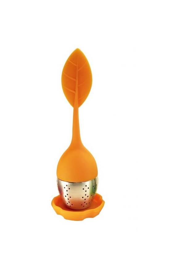 Tea Infuser Leaf Strainer Handle with Steel Ball Silicone Leaf Lid Orange