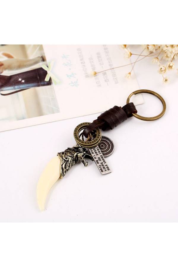 Retro Braided Resin Spike Punk Leather Key Chain - Image 3