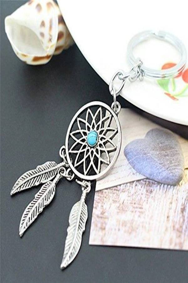 سلسلة مفاتيح يدوية الصنع بتصميم على شكل تميمة "صائدة الأحلام" - Image 2