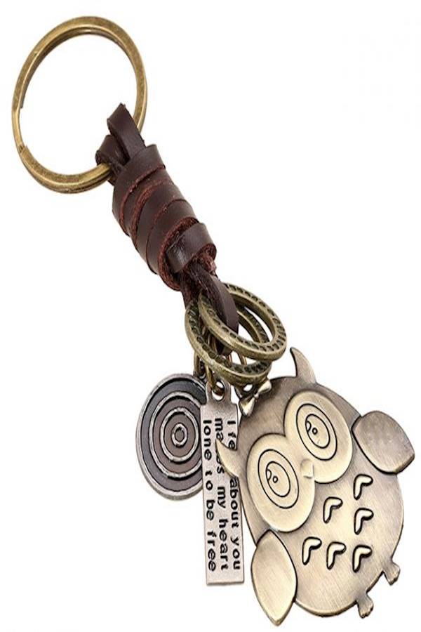 سلسلة مفاتيح على شكل بومة بتصميم ريترو مضفر من الجلد - Image 2
