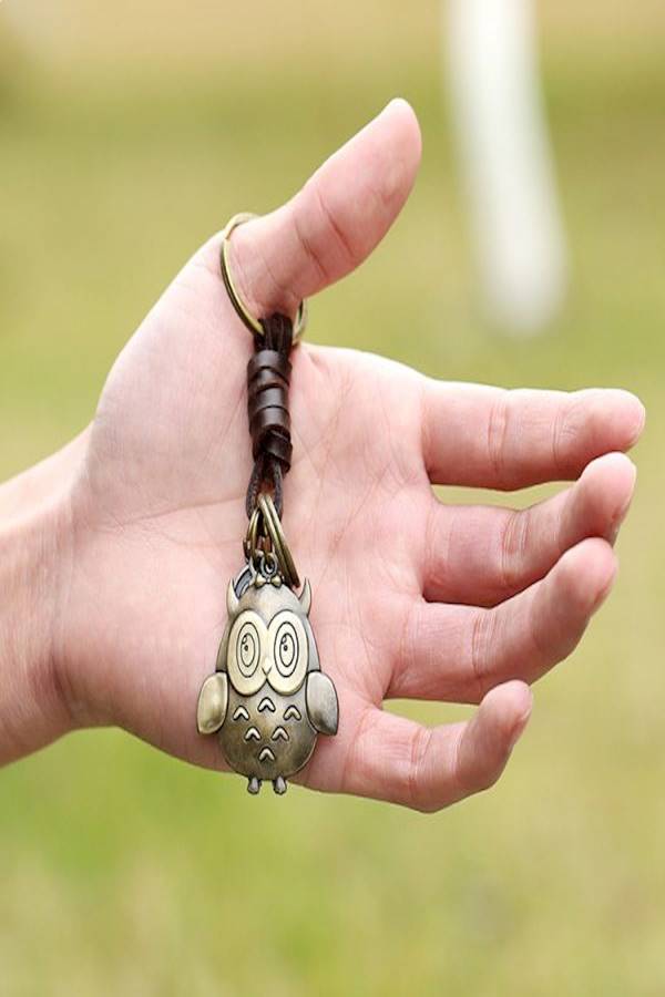 سلسلة مفاتيح على شكل بومة بتصميم ريترو مضفر من الجلد - Image 5