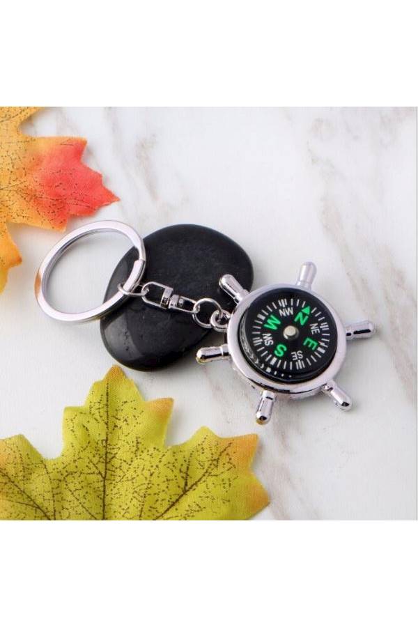 Portable Multi Function Compass Rudder Alloy Metalcasual Key Chain