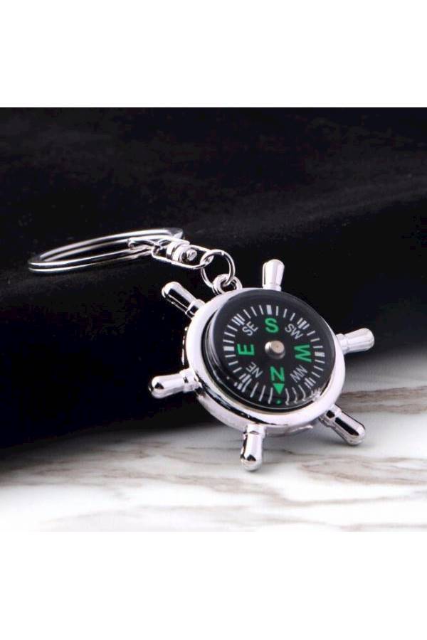 Portable Multi Function Compass Rudder Alloy Metalcasual Key Chain